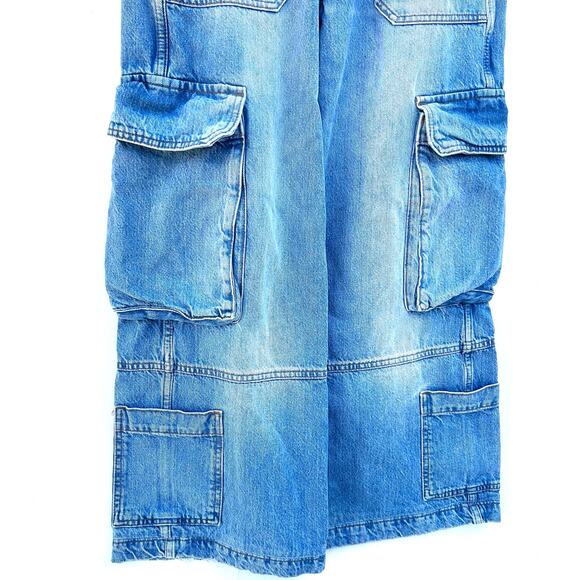 ME+EM Baggy Cargo Denim Trousers Jeans Pants Wide Leg Pockets 24 Vintage Wash - Picture 10 of 14